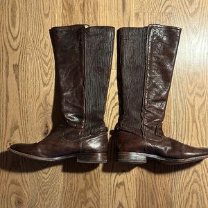 Frye Brown leather boots, 1.5 inch heel stretch in back to fit calves